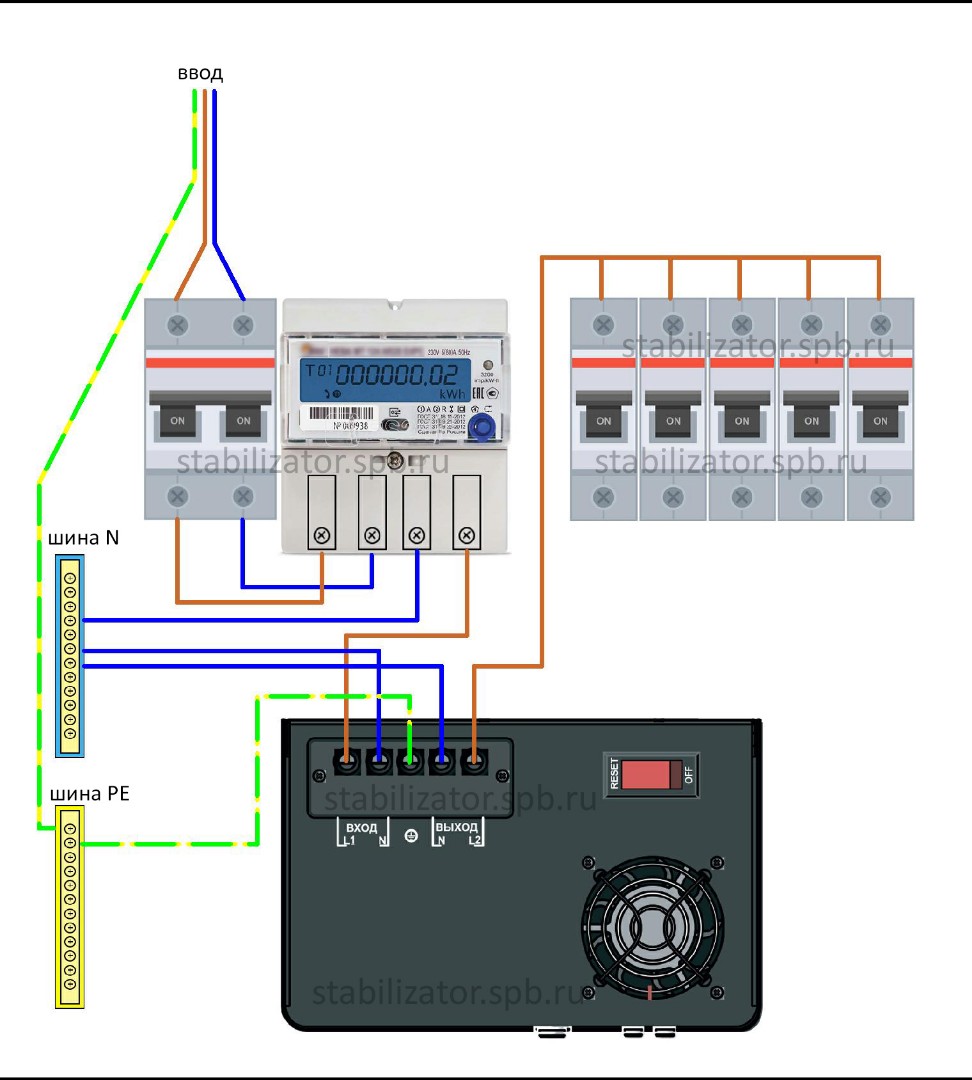 Схема подключения стабилизатора напряжения к щитку
